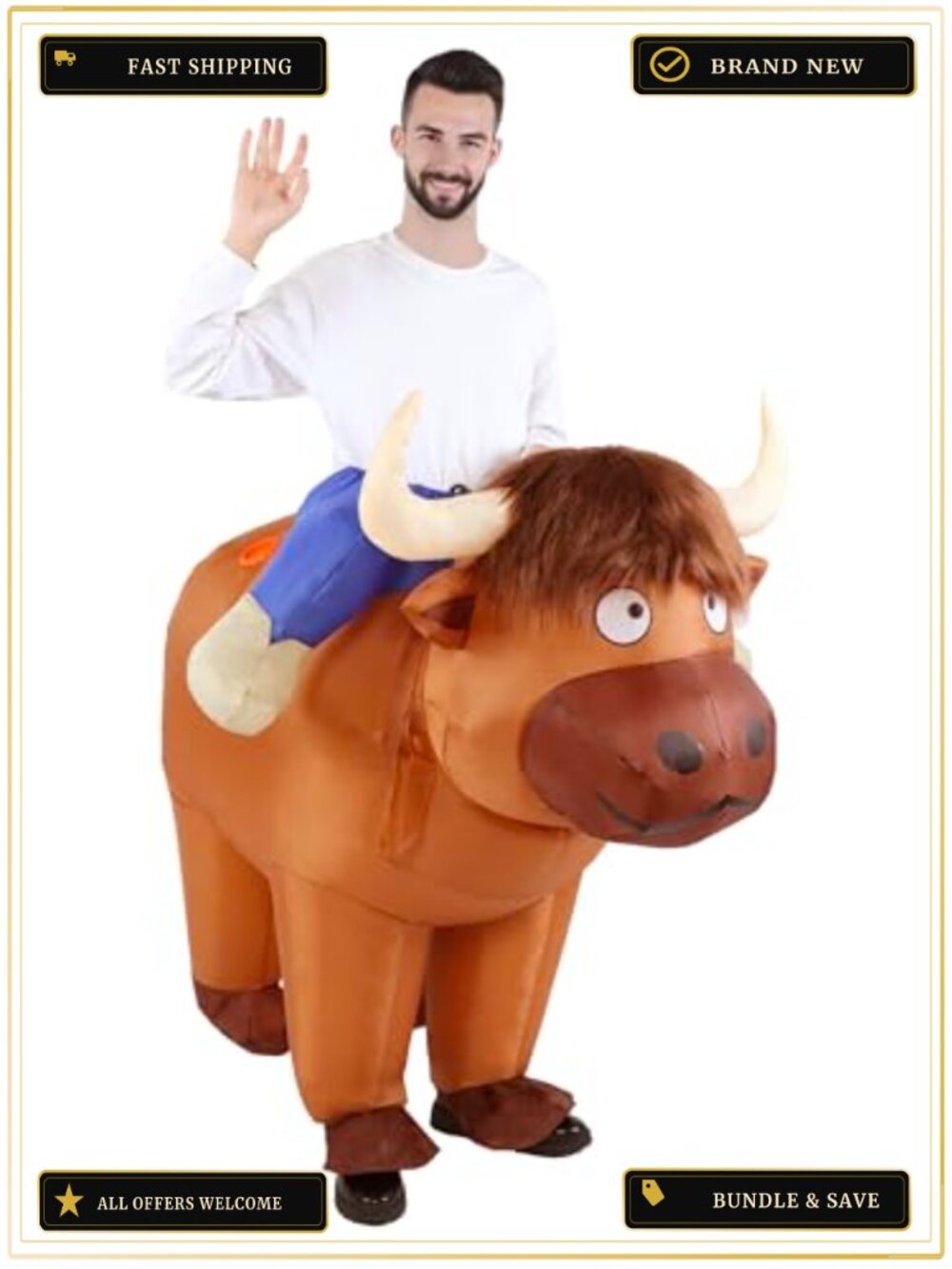 Inflatable Highland Cow Costume Adult Halloween Blow Up One Size